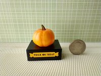 Battery lighted miniature Jack-o-Lantern Pumpkin light on black stand Halloween light for 1-inch scale or play scale