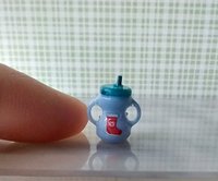 Dollhouse miniature holiday-themed sippy cup with easy grip handles REF Teal lid, poinsettia, stocking