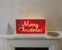 1:12 Dollhouse Merry Christmas light box Battery operated holiday light box No external wires REF Red bgound