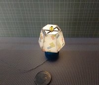 1:12 dollhouse mid-century themed table lamp with hexagonal shade Battery operated dollhouse table lamp on external wires REF Turquoise vase