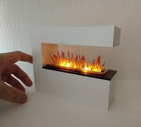 1:12 Dollhouse modern fireplace in white also as a room divider with battery operated flickering insert on two AAA batteries