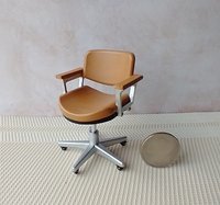 1:12 Dollhouse desk chair or task chair or office chair with padded armrests in leather tan REF Tan