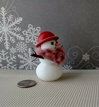 1:12 Dollhouse miniature light up snowlady with rabbit fur shawl and red hat Battery operated holiday decor REF Snowlady