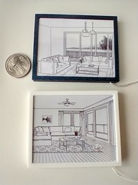 1:12 scale dollhouse light box painting or battery powered light and shadows painting REF White frame + ceiling fan