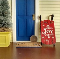 1:12 scale dollhouse light up wooden sled Joy sign decor Battery operated holiday light on red sled REF Lighted JOY on red