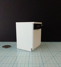 1:12 Dollhouse dishwasher with two slide out racks one flatware basket and detergent holder and hinged door REF White
