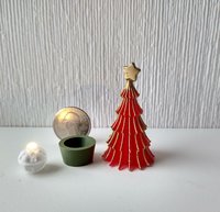 Dollhouse miniature light up Christmas tree Battery lighted Xmas tree with balloon LED bulb in a pot REF Red tree green pot