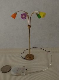 1:12 scale dollhouse mid-century style 5-arm floor lamp with shades in multiple colors
