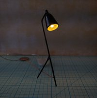 1:12 Dollhouse mid-century styled floor lamp Black tripod floor lamp Battery operated LED lamp with external wires REF Grasshopper