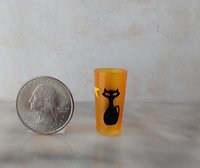 1:6 Play scale dollhouse miniature MCM themed tumbler with atomic cat and boomerang decals REF Orange