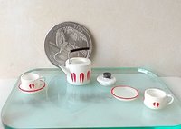 1:12 Dollhouse white teapot and cups set Mid-century modern themed tea set of the 70s MCM teapot set