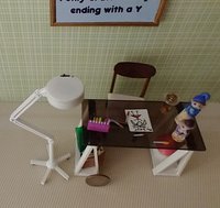 RESERVED 1:12 Dollhouse miniature battery operated floor lamp Craft room lamp with articulating arm and five-wheel base (non-rolling) No external wires