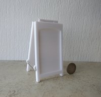 1:12 scale miniature sidewalk sign holder, 2-sided for changeable sinage Hinged and fold-flat for storage REF Credit card size - White
