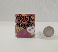 Miniature Halloween trick or treat sign with back lit candle (battery operated) for 12th or 6th scale scenes REF Boo n skull