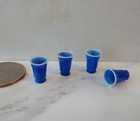 1:12 Dollhouse blue cups Faux disposable plastic cups Solo cups inspired for cold drinks Price is for one set of four blue cups (height 0.47")