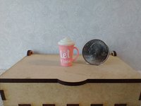 Play scale 1:6 or Barbie winter themed mug with cream lid for 12-inch dolls REF Pink with snowflake & Let it snow texts