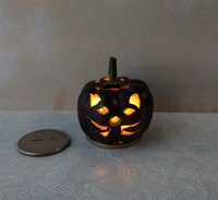 Battery operated miniature light up Jack-O-Lantern Pumpkin LED light for Halloween No external wires REF Black cat