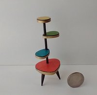 1:12 Dollhouse mid-century style plant stand inspired by Formica 4-tier plant stand with tapered legs REF Loweest coral red platform