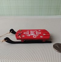 1:12 scale dollhouse light up wooden sled Joy sign decor Battery operated holiday light on red sled REF Lighted JOY on red