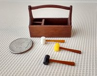 1:12 dollhouse tool tote in solid walnut Miniature tool tote for wood shop or gardening