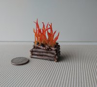 1:12 Dollhouse realistic light up firelogs insert with flickering flames Battery operated lit logs 1 unit Fireplace not included