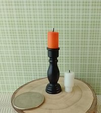 1:12 or play scale black candlestick holder with two removable candles (white and orange) REF Resin tall holder