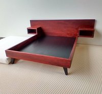 1:12 dollhouse MCM platform bed with built in night stands in solid African padauk comes with cotton fabric covered mattress