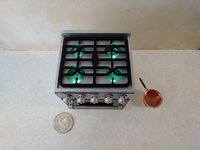 RESERVED 1:12 Dollhouse gas stove with  light up oven and four burners with suggested blue flames Door and faux drawer in green