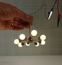 For Diana MADE TO ORDER For 12-volt wired dollhouse - 1:12 scale mid-century inspired space age orbit chandelier Atomic age MCM 8-light ceiling light