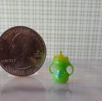 1:12 Dollhouse miniature holiday-themed sippy cup with easy grip handles REF Apple green lid, Christmas tree, snowflakes