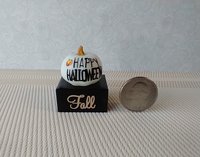 Battery lighted miniature Jack-o-Lantern Pumpkin light on black stand Halloween light for 1-inch scale or play scale REF White pumpkin