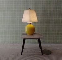 1:12 dollhouse mid-century themed table lamp with hexagonal shade Battery operated dollhouse table lamp on external wires REF Yellow vase