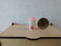 Play scale 1:6 or Barbie winter themed mug with cream lid for 12-inch dolls REF Milk white with pink cream lid