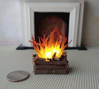 1:12 Dollhouse realistic light up firelogs with flickering flames Battery operated lit logs 1 unit
