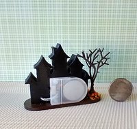 Miniature light up halloween haunted house with leafless tree Battery operated for 1-inch scale or play scale REF 3