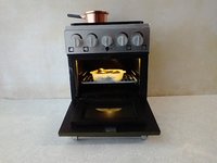 RESERVED 1:12 Dollhouse gas stove with  light up oven and four burners with suggested blue flames Door and faux drawer in green