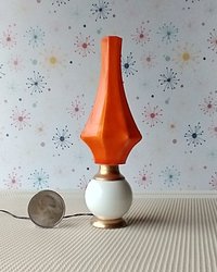 RESERVED 1:12 scale dollhouse mid-century style  large floor lamp orange cocoon Battery operated MCM lamp with external wires REF Large cocoon