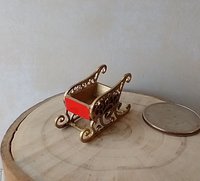 1:12 Dollhouse golden holiday sleigh loaded with colorful metal jingle bells REF Red pod