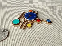 1:12 scale dollhouse mid-century modern wall clock MCM style wall decor with geometric pattern Non-working clock REF Blue pendant