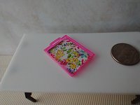 1:12 scale rectangular serving tray with spring florals translucent pink surround and two handles