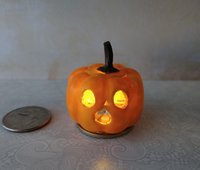 Battery operated miniature light up Jack-O-Lantern Pumpkin LED light for Halloween No external wires REF Bunny teeth