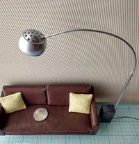 1:12 Dollhouse arc floor lamp with faux stone lamp base Mid century styled lamp Battery operated LED floor lamp on external wires