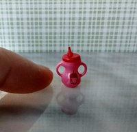 Dollhouse miniature holiday-themed sippy cup with easy grip handles REF Pink body, acorn, snowflake pattern