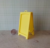 1:12 scale miniature sidewalk sign holder, 2-sided for changeable sinage Hinged and fold-flat for storage REF Yellow