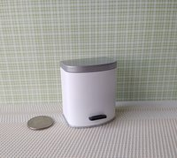 1:12 Dollhouse kitchen trash can in white finish with black pedal hinged silvery lid Modern styled trash can Kitchen garbagge can