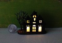 RESERVED Miniature light up halloween haunted house with leafless tree Battery operated for 1-inch scale or play scale REF 1