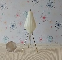 1:12 scale dollhouse mid-century modern tripod floor lamp Inspired by a vintage cocoon floor lamp Battery operated MCM lamp with external wires REF Mini tripod
