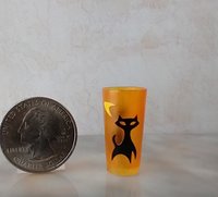 1:6 Play scale dollhouse miniature MCM themed tumbler with atomic cat and boomerang decals REF Orange