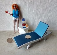 1:12 scale dollhouse chaise lounge with adjustable recline positions - for patio / deck / backyard / pool side / beach REF Blue