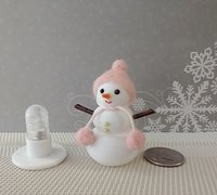 1:12 Dollhouse miniature light up snow girl with needle felted pink wool hat and pom-pom Battery operated holiday decor REF Pink hat